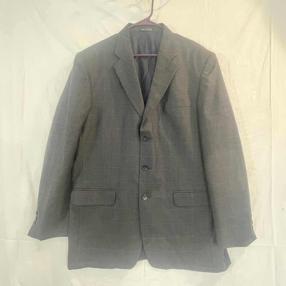 Stafford Blazer Mens 44L Gray 100% Wool‎ Houndstooth Sport Coat Classic